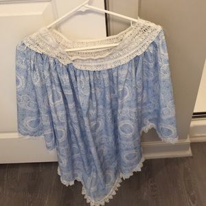 Blue & white off the shoulder top/beach coverup